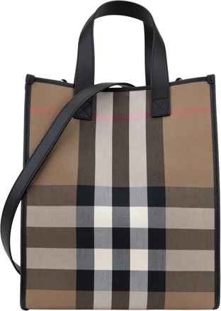 Burberry Stijlvolle leren schoudertas met knoopsluiting - Dames - Shoppers - Bruin - ONE Size - Tassen