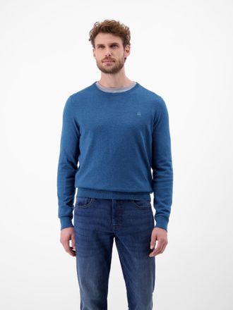 Lerros Strickpullover LERROS LERROS Herren Basic Strickpullover, Herren, Gr. 3XL, blau (storm blau melange), 100% Baumwolle, Rundhals, Pullover Strickpullove
