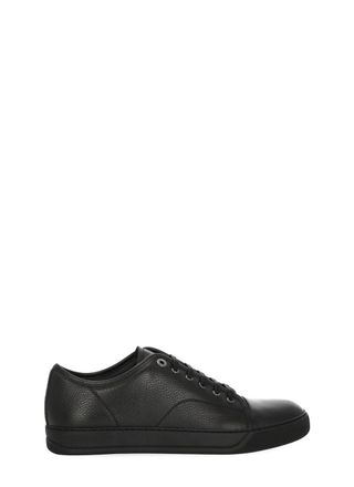 Lanvin Black Textured Leather Metal Eyelets Low-Top Sneakers