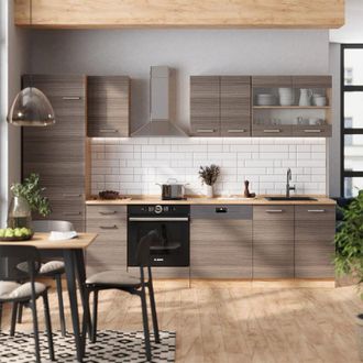 Vicco Mueble De Cocina R-line, Gris Noble/roble Dorado, 300 Cm Sin Encimera