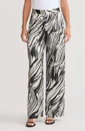 Misook Marble Print Wide Leg Silk Pant in Black/white at Nordstrom, Size Xx-Large
