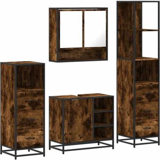 vidaXL Set De Muebles Ba&ntilde;o 4 Pzas Madera Contrachapada Roble Ahumado Vidaxl