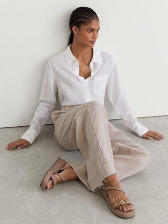 Reiss Taupe Leather Double Buckle Flatform Sandals, X11