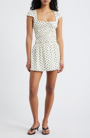 Princess Polly Evanelie Shirred Minidress in White Polka at Nordstrom, Size 10