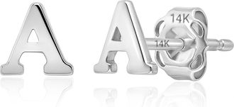 MAX + STONE 14k Yellow or White Gold Small Script Initial Letter Stud Earrings