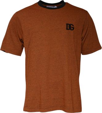 Dolce & Gabbana Mens Brown Dg Logo Polyester Crew Neck T-Shirt Cotton