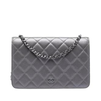 Chanel Pre-owned Wallet on Chain - Dames - Pre-owned - Grijs - Maat: ONE Size Leer