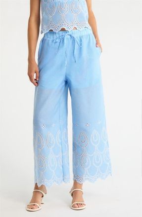 Sugarlips Geyser Striped Eyelet Wide Leg Pants in White-Blue at Nordstrom, Size X-Small