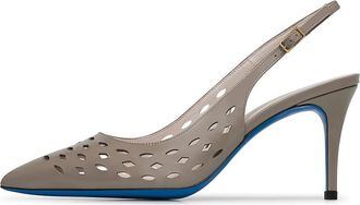 Loriblu Slingback in modderkleurig vernis met geometrische motieven - Dames - Pumps - Grijs - 39 EU - Schoenen