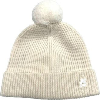 K-Way Warme Wol Ribgebreide Muts met Pom Pom - unisex - Hoeden - Beige - XL - Wol - Accessoires