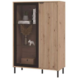 Dmora Vetrina Elva, Mobile Espositore 5 Ripiani, Apertura Battente, 2 Ante, 93x40x137.5h cm Marrone Rovere Nodi