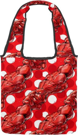 Generic Red Muscles Print Reversible Canvas Shoulder Tote - Double-Sided Print, 12oz Cotton, 27cm Drop, Fold-Flat Bag for Travel, Shopping, Street Outings