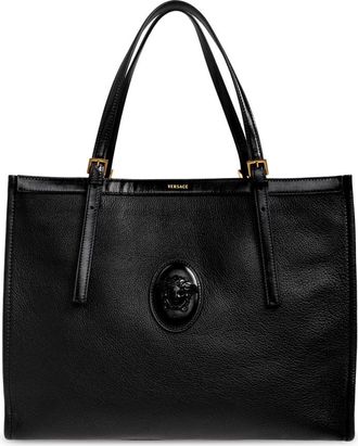Versace Rivi&egrave;re Large Leren Tote - Heren - Shoppers - Zwart - ONE Size - Katoen - Tassen