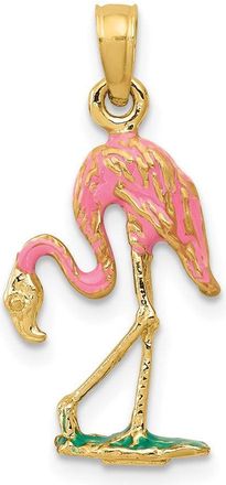 Diamond2Deal 14k Yellow Gold Enameled Pink Flamingo Pendant