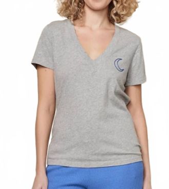 Sundry V-Neck Moon Embroidery Short Sleeve Tee In Heather Grey