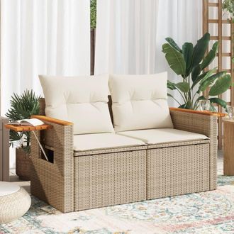 vidaXL Sof&aacute; De Jard&iacute;n Con Cojines De 2 Plazas Rat&aacute;n Sint&eacute;tico Beige Vidaxl