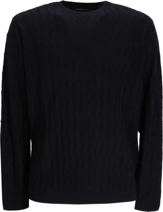 Emporio Armani Rondgebreide trui - Heren - Ronde hals truien - Blauw - L - Wol - Truien & Vesten