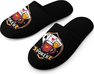 Generic Poker And Winner Mens Flannel Slipper Soft Non Slip House Shoes Comfy Winter Warm Indoor Outdoor Slippers