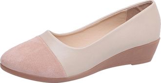 Generic Womens Fashion Casual Shoes Soft Leather Suede Panel Design Comfortable Thick Sole Shallow Mouth Walking Footwear Lightweight Durable Everyday Wear (B