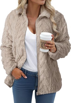 Dokotoo Winter Fleece Jackets for Women Fashion Warm Fuzzy Womens Coats with Pockets Classic Zipper Stand Collar Casual Ladies Outwear Solid Color Womens Jack