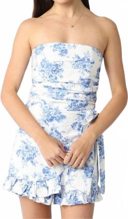 Olivaceous Womens Strapless Floral Ruffle Romper In White/blue