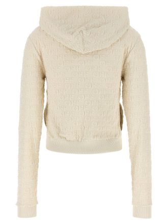 Off-white Embossed Logo Jacquard Terry Hoodie - Cream