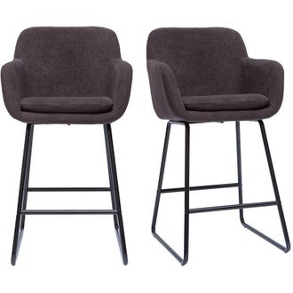 Miliboo Sgabelli da bar effetto velluto grigio scuro H65 cm (set di 2) AMIKA
