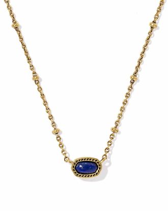 Kendra Scott Womens Mini Elisa Satellite Short Pendant Necklace In Vintage Gold Blue Lapis