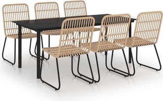 vidaXL Juego De Comedor Para Jard&iacute;n 7 Piezas Rat&aacute;n Sint&eacute;tico Y Vidrio Vidaxl