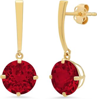 MAX + STONE 14k Yellow or White Gold 8mm Solitaire Gemstone Round Drop Dangle Earrings