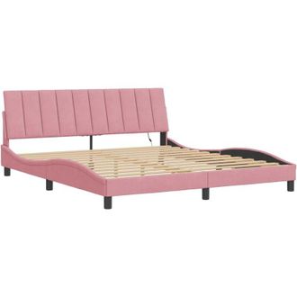 vidaXL Estructura De Cama Con Luces Led Terciopelo Rosa 180x200 Cm Vidaxl