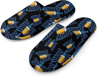 Generic Beer And Bones Mens Cotton Slippers Memory Foam Comfort House Shoes Winter Indoor Slipper for Hotel Casa Spa