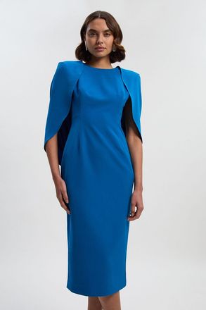 Karen Millen Womens Tailored Drape Back Pencil Midi Dress - Blue - Size 12 UK