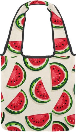 Generic Art Red Watermelon Reversible Canvas Shoulder Tote - Double-Sided Print, 12oz Cotton, 27cm Drop, Fold-Flat Bag for Travel, Shopping, Street Outings