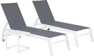 Happy Garden Tumbona y mesa auxiliar de aluminio gris y textileno blanco