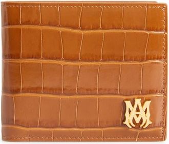 Amiri MA Icon Croc Embossed Leather Bifold Wallet in Malt at Nordstrom