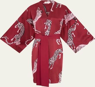 Olivia Von Halle Mimi Cherie Leopard-Print Silk Robe