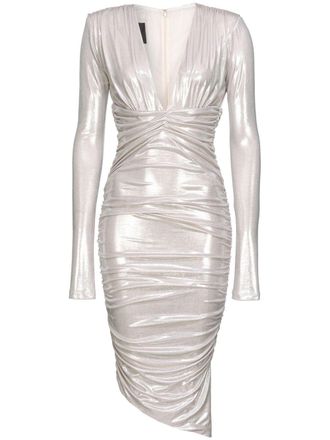 Pinko gathered metallic midi dress - White
