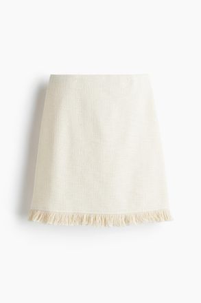 H&M Boucl&eacute;jupe mit Fransensaum - Cremefarben