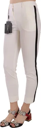 Dolce & Gabbana Womens White Side Stripe Cropped Skinny Pants