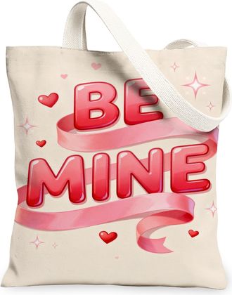 Generic Valentine Heart Canvas Tote Bags, Cute Love Design Reusable Grocery Bags, Romantic Vintage Lightweight Washable Canvas for, Beige, 13x15 Inch