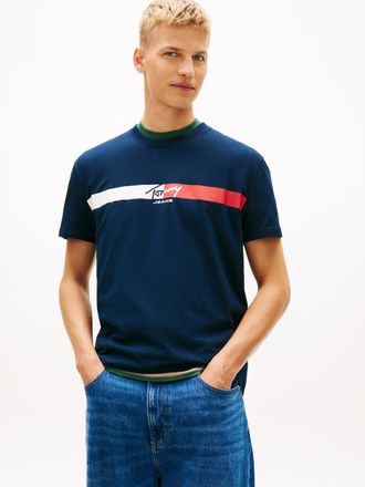 Tommy Jeans T-Shirt TOMMY JEANS TJM REGULAR FIT SIGNATURE STRIPE, Herren, Gr. 4XL, schwarz night navy, Single Jersey, Obermaterial: 100% Baumwolle, unifarben, reg