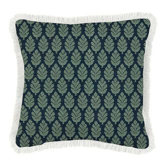 Ballard Designs Lawrence Navy Sunbrella Fringed Outdoor Pillow - 16 X 16 - Ballard Designs