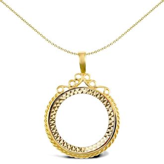 Jewelco London 9ct Gold Rope Edge Scroll Top Full Sovereign Coin Mount Pendant - JSP002-F