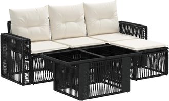 vidaXL Conjunto De Sof&aacute;s De Jard&iacute;n 5 Uds. Negro Y Blanco Crema Vidaxl
