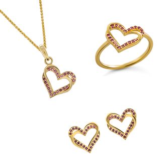 Orphelia Cecilia Dames 925 Sterling Zilveren Set: Ketting + Oorbellen + Ring - Gouden SET-7584/R