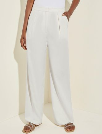 Misook Tailored Wide Leg Stretch Twill Pant, White