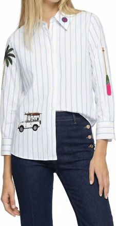 Vilagallo Safari Embroidered Shirt In Blue Stripe