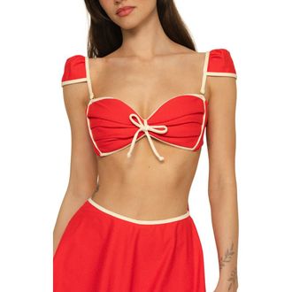 Montce Swim Cabana Cap Sleeve Bikini Top in Cherry Cream at Nordstrom Rack, Size Medium