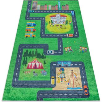 RugsX BAMBINO 2660 washing carpet City, streets for children anti-slip - green / grey green 200x290 cm